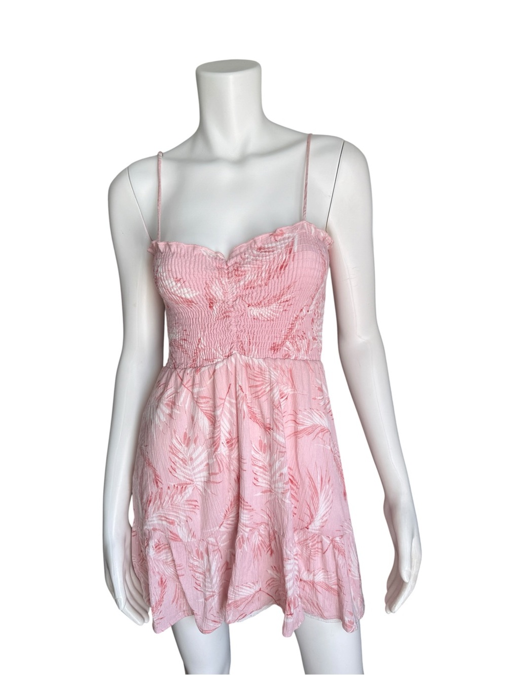 Saints & Hearts Pink Tropical Smocked Mini Dress Coquette Resort Sundress